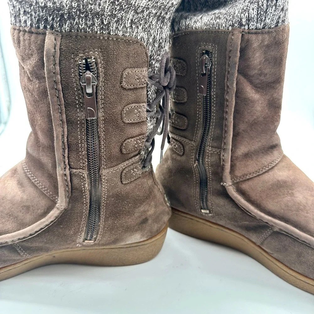 The North Face Alana Women Brown Suede Mid Knit Cuff Insulated Boots Size 8.5